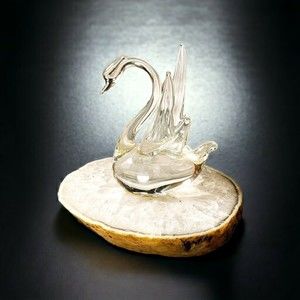 Crystal Glass Swan Figurine Druze Quartz Geode Agate Gemstone Meditation Healing